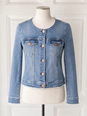 White House Black Market Light Blue Collarless Denim Jacket